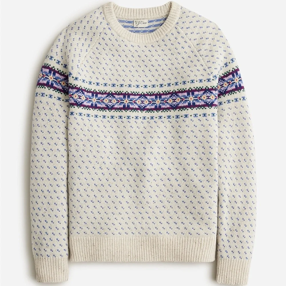 J Crew Lambswool Fair Isle sweater with bird's eye size small